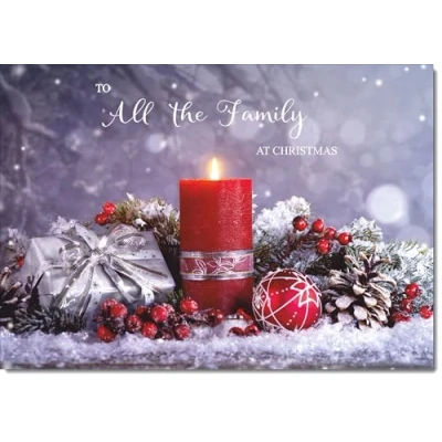 Image of doodlecards To All The Family Christmas Card Festive Red Candle Medium Size for with Plain Envelope
