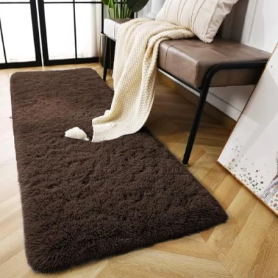 Image of AMEHA Rugs Living Room Fluffy Shaggy Brown Area for Bedroom, Hallway Runner Anti Slip Modern Super Soft Plush Carpet Non Shedding Easy To Clean Rug, 60cm x 220cm