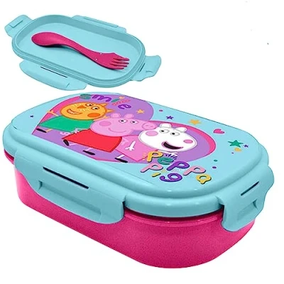 Image of SRV Hub Peppa Pig Lunch Box for Kids, Lunchbox with Cutlery, 2 Compartment Snack Toddlers, Reusable Sandwich Made of BPA Free Plastic, Size 21cm