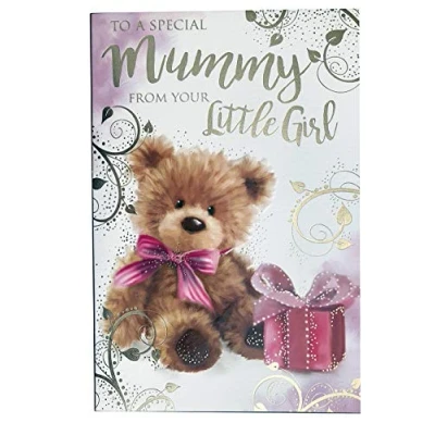 Image of Mummy from Your Little Girl Bear &amp; Present Design Birthday Card Lovely Verse