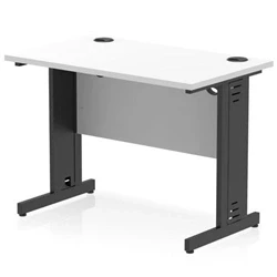 Image of Impulse 1000x600mm Straight Desk White Top Black Cable Managed Leg