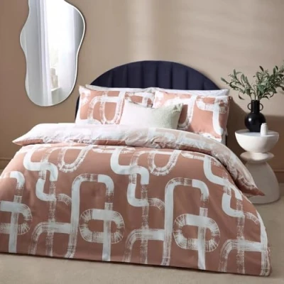 Image of Hoem Tuba Abstract Cotton Rich Reversible Duvet Cover Set Pink Size King