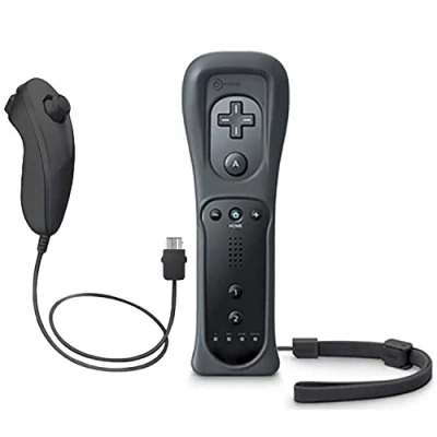 Image of OSTENT 2 in 1 Remote Controller Built Motion Plus + Nunchuk for Nintendo Wii Game Black