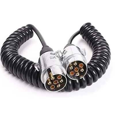 Image of AGRISHOP 7pin Trailer Board Curly Extension Lead 2.5m Working Length with 2x7pin Metal Alloy Plugs Connector,12v Lighting Spring Cable for Towing Caravan Vehicle