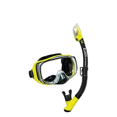 Image of Tusa SPORT Dive Mask and Snorkel Set ADULT PRO (UC3325) Black/Flash Yellow