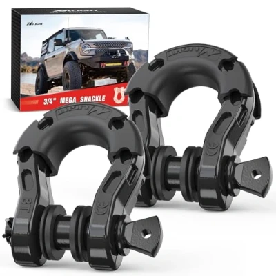 Image of Nilight 2 Pack 3/4&quot; Mega D Ring Shackle with 7/8&quot; Screw Pin 68,000LBS Break Strength, Heavy Duty Off Road Recovery for Use Tow Strap, Winch, Jeep Truck Vehicle, Years Warranty