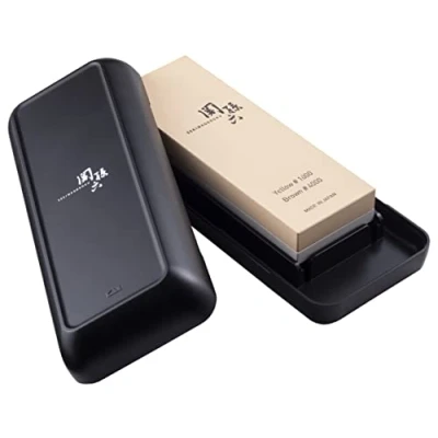 Image of KAI Seki Magoroku Combination Sharpening Stone, grit: 1000/4000 Japanese Knife Sharpener for fine and polishing 1000 4000 Whetstone Knives, usable Surface 18.5 x 6.5