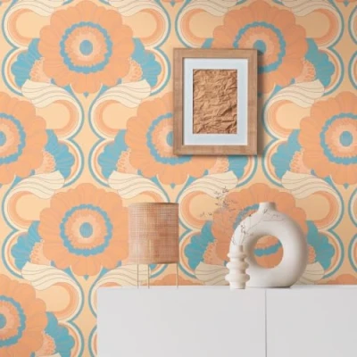 Image of A.S. Création Retro 70&#039;s Floral Trail Wallpaper Beige/Turquoise/Orange/Yellow/Blue Chic 395302 8.50m x 0.53m Paste The Wall