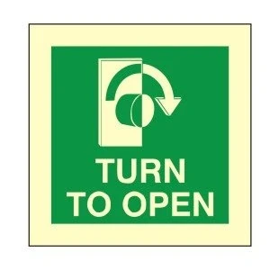 Image of 5 x Glow In The Dark Turn To Open Right Signs 100mm Self Adhesive
