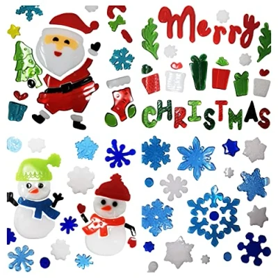Image of Christmas Window Stickers, 4 Sheets, Gel Clings Decorations