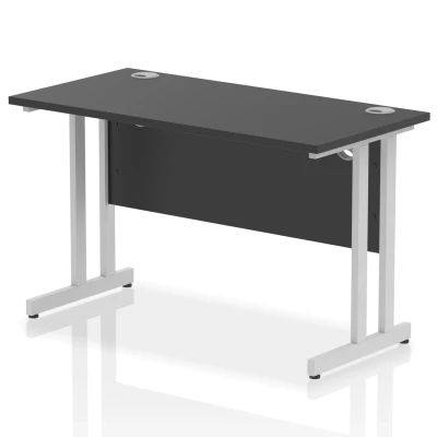 Image of Impulse 1200x600mm Straight Desk Black Top Silver Cantilever Leg