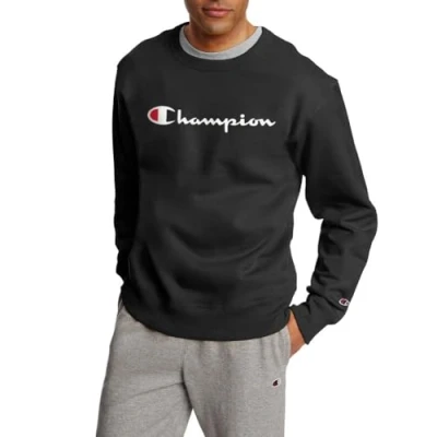 Image of Champion Men&#039;s Graphic Powerblend Fleece Crew Sweatshirt, Black Script, S