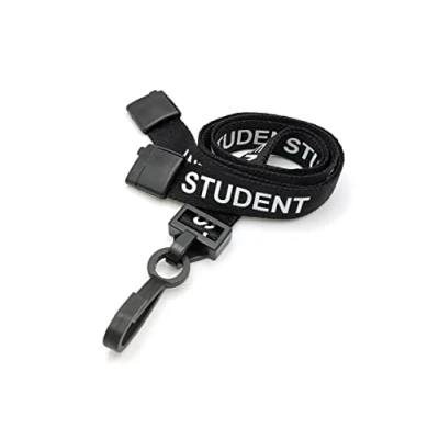 Image of EasyBadge 100 x Black Student Printed Lanyards with Plastic J Clips and Safety Breakaways