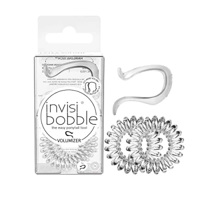Image of Invisibobble Volumiser Hairstyle Aid Full Ponytail All Hair Colours I Braid Push Up Effect with Extra Strong Hold 1 x Transparent 2 Spiral Scrunchies