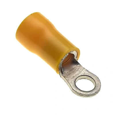 Image of Ring Crimp Terminal Pack of 100, Yellow, 4mm, 48A, 12 10 AWG Heat Shrink Connectors, Tinned Copper Insulated Wire Terminals