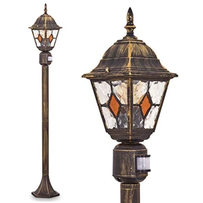Image of Outdoor lamp Antibes with Motion Detector, Candelabra in Antique Look, cast Aluminium Brown/Gold Clear Glass panes, Path Light 110 cm, Vintage Garden lamp, E27 Socket, IP44, Without Bulbs