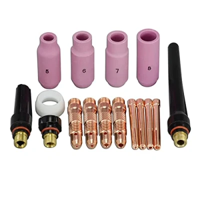 Image of RIVERWELD 10N Series TIG Collet Bodies and Ceramic Aluminum Oxide Cup Back Caps 57Y02 57Y03 57Y04 Gasket 18CG Assorted Kit Fit SR WP 17 18 26 Welding Torch 16pcs