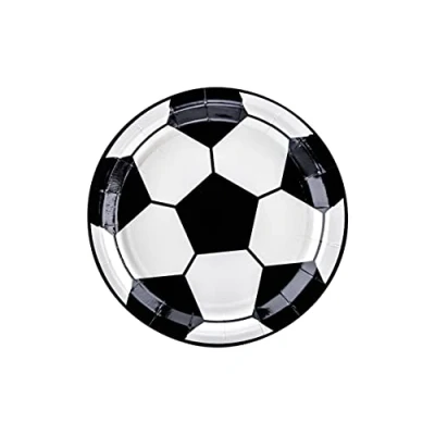 Image of Paper Plates 18 cm Set of 6 Football Party Tableware Children&#039;s Birthday Boys Black White PartyDeco in the Shape a Disposable Table