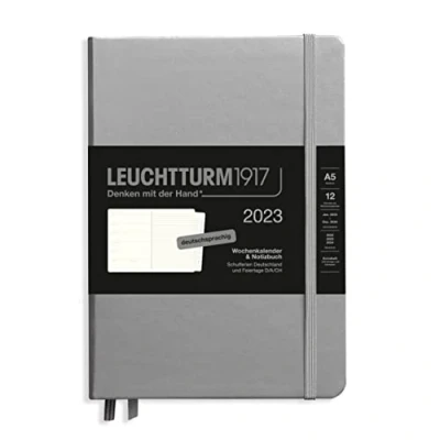 Image of LEUCHTTURM1917 365677 Weekly Calendar &amp; Notebook Medium (A5) 2023, 12 Months, Silver, German