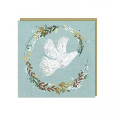 Image of Charity Christmas Cards Dove Holding a Wreath of Berries with Foil Details Eco Friendly Pack 6 By Art Beat