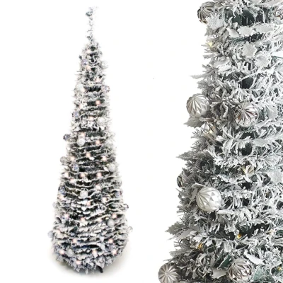 Image of Best Artificial 6ft Pre lit Decorated Pop up Snow Flocked Christmas Tree Xmas with Lights (Frosted)