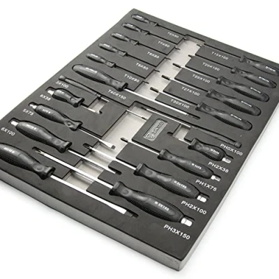 Image of Zehn Tools 21 Piece Heavy Duty Screwdriver Phillips, Slotted &amp; Torx Set in Foam Tool Box Tray