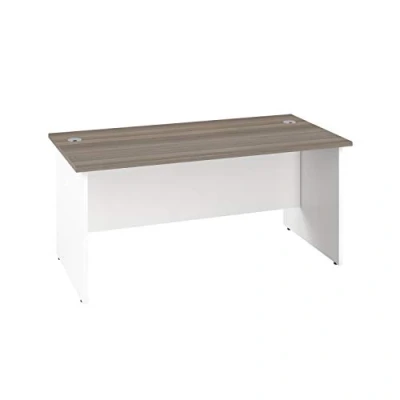 Image of Office Hippo Heavy Duty Rectangular Desk with Panel Ends, 140 x 60 73 cm, White Legs, Grey Oak Top