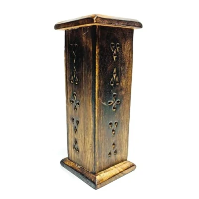Image of Wooden Incense Burner Box, Premium Hand Carved Wood, Stick Holder Ash Catcher,Joss Sticks Storage, Meditation and Home (Tower Cons Holder)
