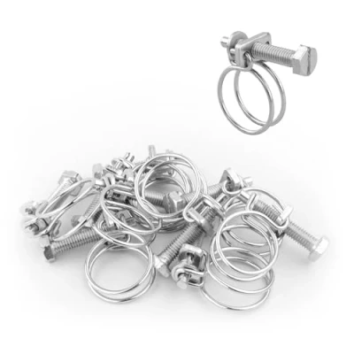 Image of KCT 10 Pack 19 22mm Double Wire Hose Pipe Clamps Universal Adjustable Metal Clips for Fuel/Air Line/Tube/Plumbing/Hosepipe