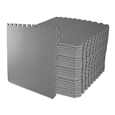 Image of Signature Fitness Puzzle Exercise Mat with EVA Foam Interlocking Tiles for MMA, Exercise, Gymnastics and Home Gym Protective Flooring, 3/4&quot; Thick, 96 Square Feet, Gray