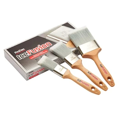 Image of ProDec Advance 3 piece Ice Fusion Trade Professional Synthetic Paint Brush Set for Painting with Emulsion, Gloss and Satin Paints on Walls, Ceilings, Wood Metal, Contains 1.5, 2, inch Brushes