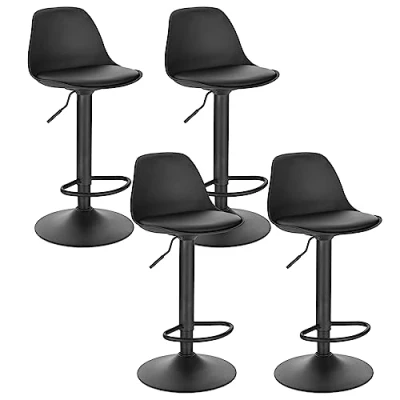 Image of EUGAD 0651BY 4 UK Bar Stool 4x Counter with Backrest, Stools Height Adjustable and 360 Swivel, Contemporary for Dining Room, Black