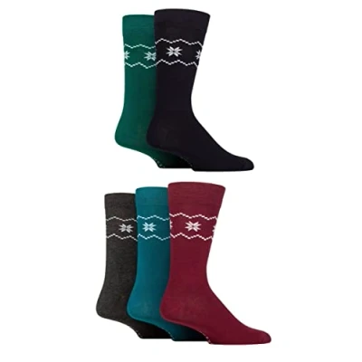 Image of SockShop Men&#039;s Patterned Bright Colourful Natural Bamboo Socks Various Designs for Everyday Wear Size 7 11 Pack of 5 Royal Fair Isle
