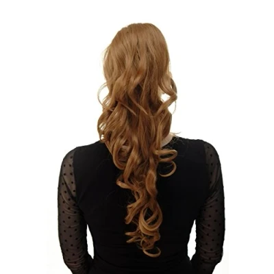 Image of WIG ME UP WK08 27 Hairpiece ponytail with micro clamp, combs and elastic draw string curly curls voluminous very long strawberry blond 23inch