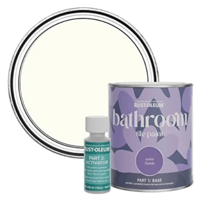 Image of Rust Oleum White Water Resistant Bathroom Tile Paint in Satin Finish Porcelain 750ml