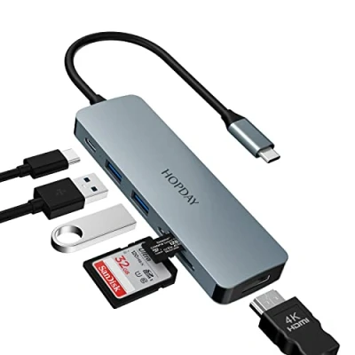 Image of HOPDAY USB C Hub, 6 in 1 Dock, MacBook Pro/Air iPad Pro to HDMI Dongle for Surface 8 Laptop(4K HDMI, Type PD 100W, 5Gbps 3.0,SD/TF Card Reader)
