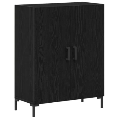 Image of vidaXL Black Oak Sideboard Modern Buffet with Solid Wood &amp; Metal Ideal for Dining Kitchen Ample Storage