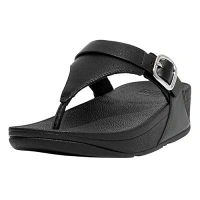 Image of Fitflop Women&#039;s Lulu Adjustable Leather Toe Post Sandals, All Black, 3 UK