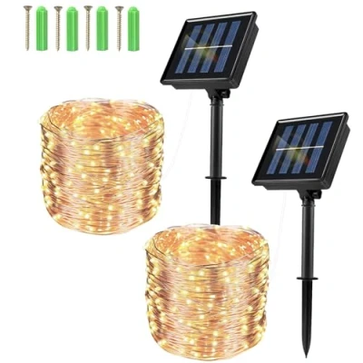 Image of AUXHCYL Solar Fairy Lights Outdoor Garden, 2Pack 240 LED/92FT Garden Waterproof, 8 Modes String Light for Patio Yard Party, Balcony, Wedding, Trees, Fence (Warm White)