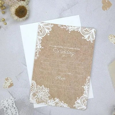 Image of Dotty about Paper Rustic Lace Pattern Wedding Invitations Pack of 10