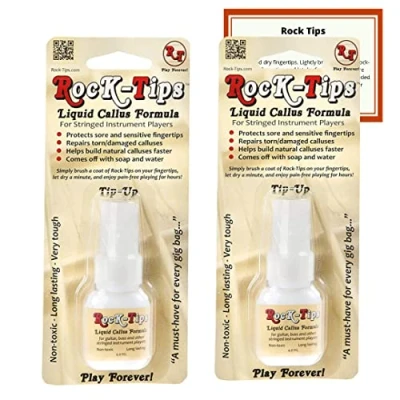 Image of Rock Tips Liquid Callus Formula 2 Pack for Guitar, Bass, &amp; Stringed Instrument Players Finger Protectors Guitarists Includes 4.0 ml Bottles Everton Products Instruction Card