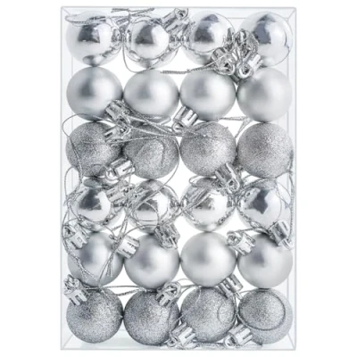 Image of 24 Pieces 30 mm Christmas Balls Decoration Shatterproof Tree Baubles Mini Hanging Ball for Holiday Wedding Party Decoration, Silver