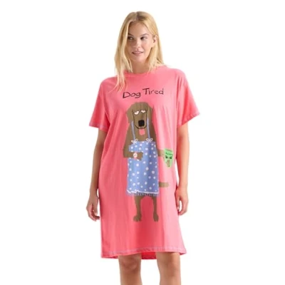Image of Hatley Women&#039;s Dog Tired Sleepshirt Nightie, Pink, One Size