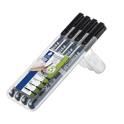 Image of STAEDTLER 31 9WP4GS Lumocolor Permanent Pen Set Assorted Line Widths, Black (Pack of 4)