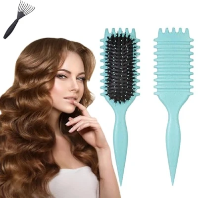 Image of Curly Hair Brush Detangle Curl Defining Wet Define Curls for (Dark Green)