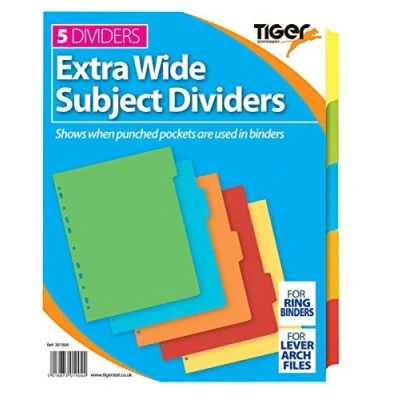 Image of A4 File 5 Extra Wide Dividers Index Tabbed Subject Colours Multi Punched Ring Binder