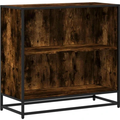 Image of vidaXL Book Cabinet Smoked Oak Engineered Wood 80cm x 35cm 76cm Office/Living Room Shelf with 2 Shelves &amp; Metal Frame