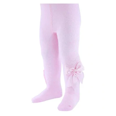 Image of Daisy Days Soft Touch Baby Girls Spanish Style Tights With Bow Pink or White (Pink, 3 6 Months)