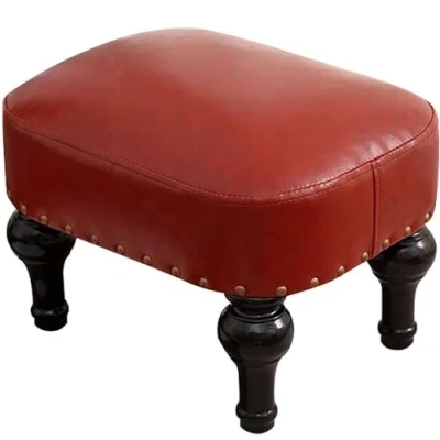 Image of DiicMa Small Footstool Ottoman Leather Upholstered Footrest Wooden Foot Rest Stool Sofa for Living Room (Color : Red)