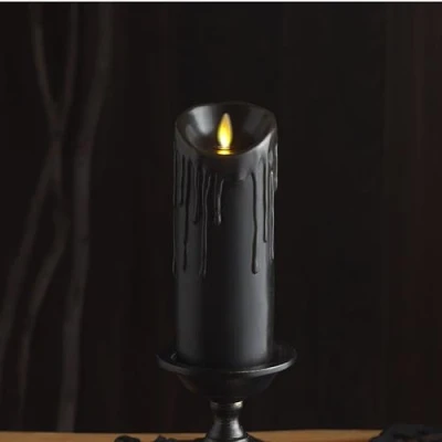 Image of Luminara Black Wax Drip Flameless Candle LED Battery Operated Moving Flame Lights Pillar Unscented Real with Dripped Edge, Timer (3 x 6.5 inch)